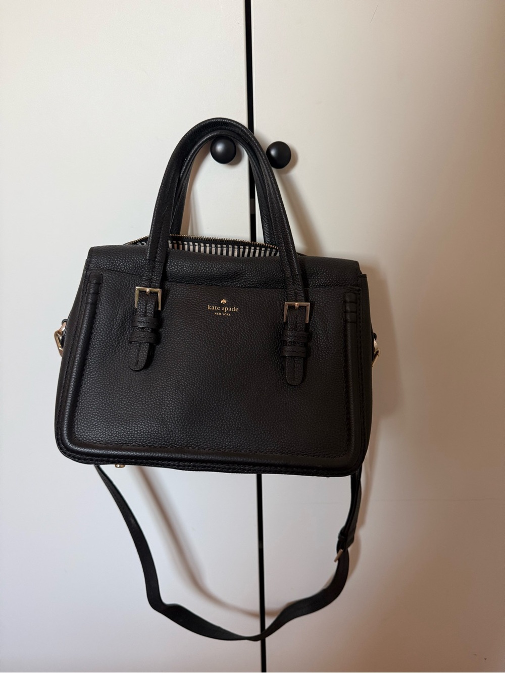 kate spade Black Pebbled Leather Satchel with Crossbody Strap